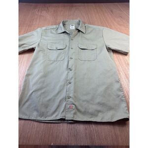 Dickies Men’s Work Shirt L Brown Khaki Short Sleeve Button Front Durable Twill